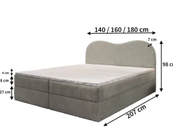 Masseno Lit Boxspring FLUVIA 180X200 CM NOW OR NEVER 83, Gris clair, Lit avec matelas et rangement Clearance
