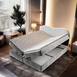 Masseno Lit Boxspring FLUVIA 140X200 CM MONOLITH 84, Gris clair, Lit avec matelas et rangement Best