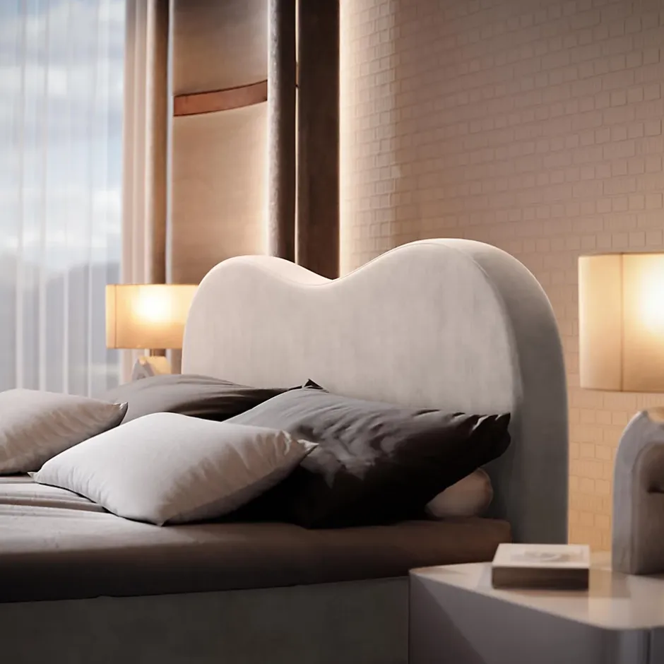 Masseno Lit Boxspring FLUVIA 180X200 CM MONOLITH 04, Crème, Lit avec matelas et rangement