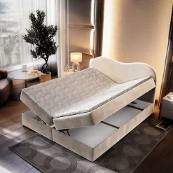 Masseno Lit Boxspring FLUVIA 180X200 CM MONOLITH 04, Crème, Lit avec matelas et rangement
