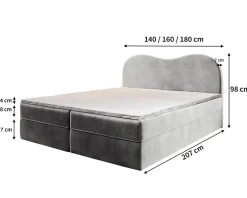 Masseno Lit Boxspring FLUVIA 180X200 CM MONOLITH 04, Crème, Lit avec matelas et rangement