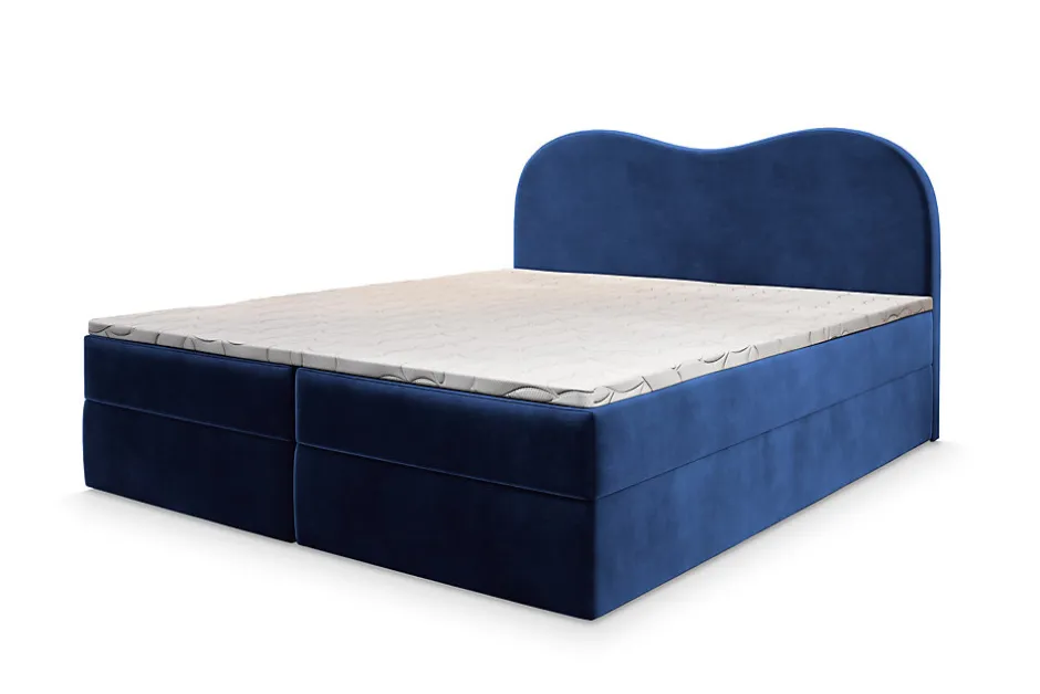 Masseno Lit Boxspring FLUVIA 140X200 CM MONOLITH 77, Bleu, Lit avec matelas et rangement