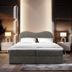 Masseno Lit Boxspring FLUVIA 160X200 CM NOW OR NEVER 92, Gris, Lit avec matelas et rangement Outlet