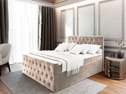 Masseno Lit Boxspring FONDI 180X200 CM CASABLANCA 04, Beige, Lit avec matelas et rangement