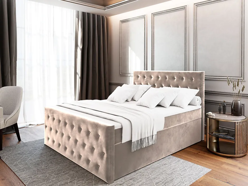Masseno Lit Boxspring FONDI 180X200 CM CASABLANCA 04, Beige, Lit avec matelas et rangement