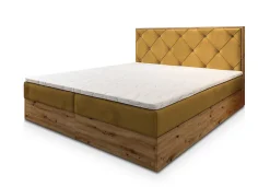 Masseno Lit Boxspring FOSCO 140X200 CM KRONOS 01, Jaune, Lit avec matelas et rangement