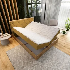 Masseno Lit Boxspring FOSCO 140X200 CM KRONOS 01, Jaune, Lit avec matelas et rangement