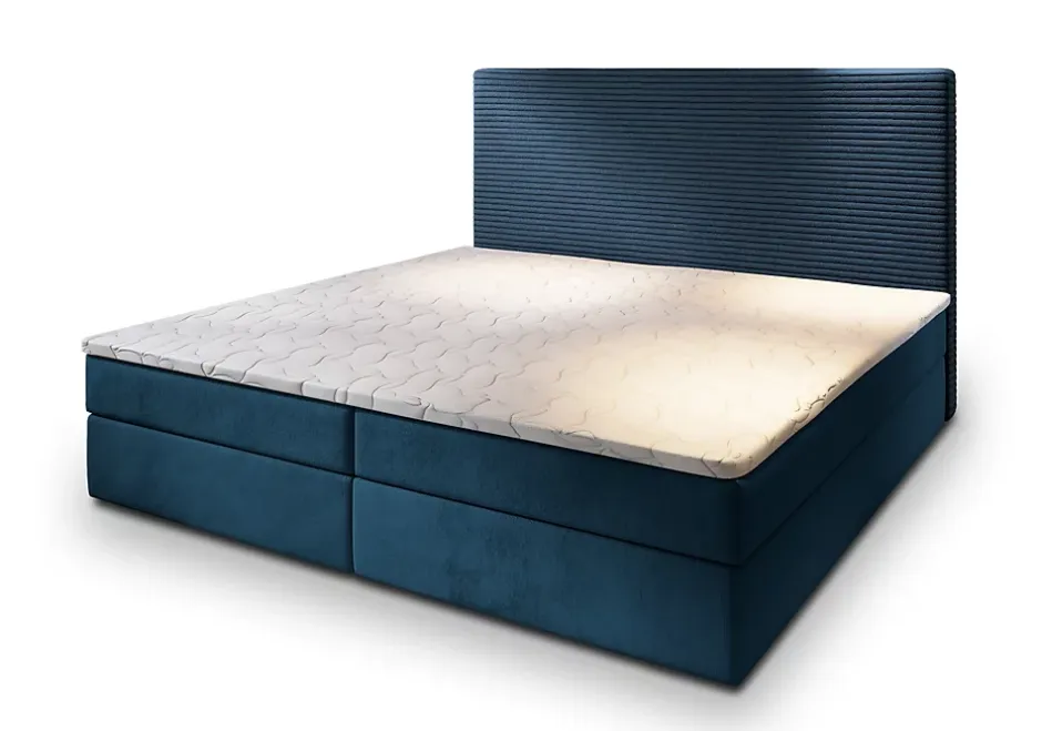 Masseno Lit Boxspring GIARRO 140X200 CM POSO 05 + KRONOS 05, Bleu, Lit avec matelas et rangement Best
