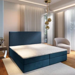 Masseno Lit Boxspring GIARRO 140X200 CM POSO 05 + KRONOS 05, Bleu, Lit avec matelas et rangement Best