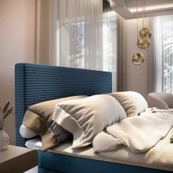 Masseno Lit Boxspring GIARRO 140X200 CM POSO 05 + KRONOS 05, Bleu, Lit avec matelas et rangement Best
