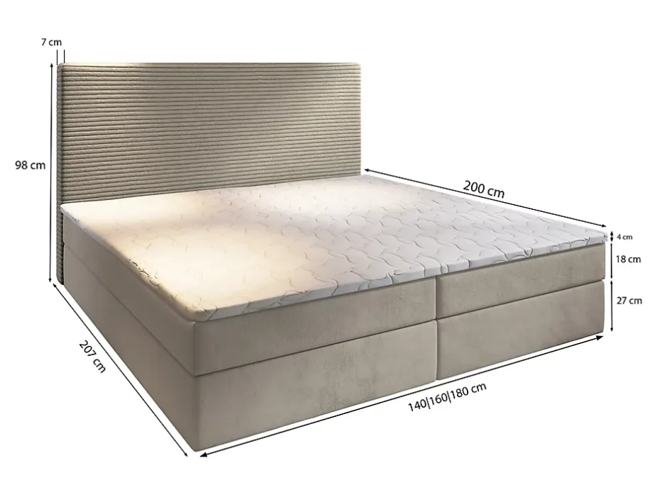 Masseno Lit Boxspring GIARRO 140X200 CM POSO 05 + KRONOS 05, Bleu, Lit avec matelas et rangement Best