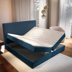 Masseno Lit Boxspring GIARRO 140X200 CM POSO 05 + KRONOS 05, Bleu, Lit avec matelas et rangement Best