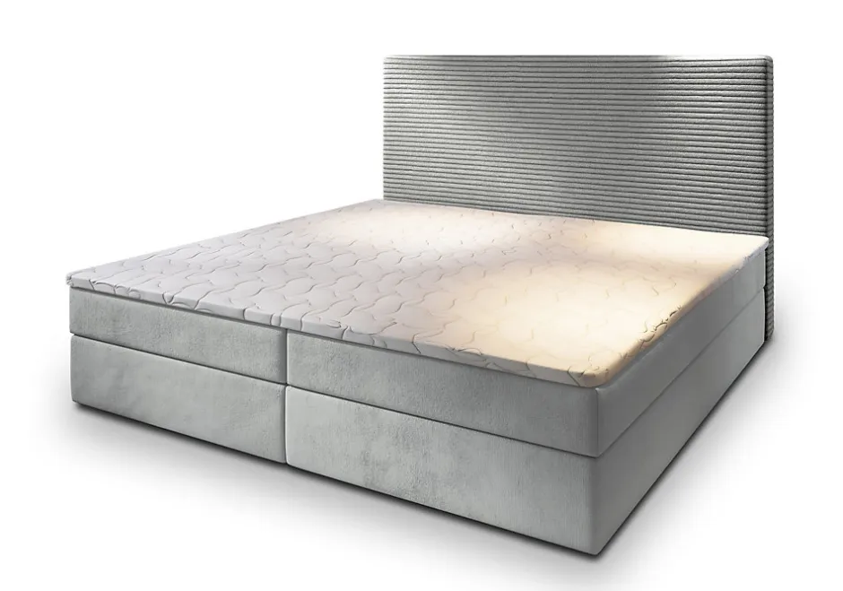 Masseno Lit Boxspring GIARRO 180X200 CM POSO 55 + PAROS 05, Gris clair, Lit avec matelas et rangement