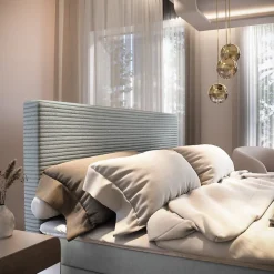 Masseno Lit Boxspring GIARRO 180X200 CM POSO 55 + PAROS 05, Gris clair, Lit avec matelas et rangement