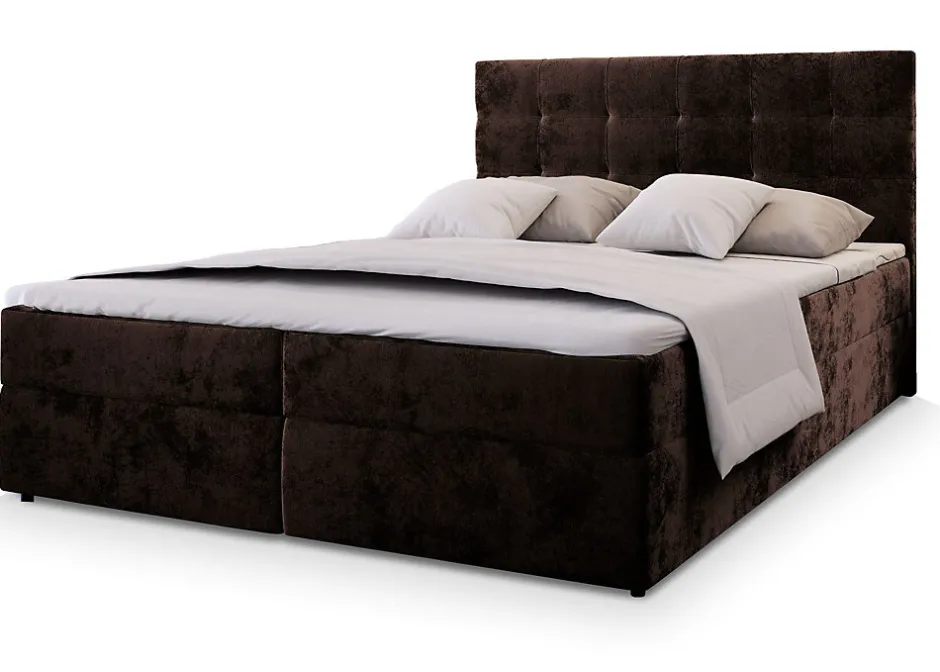 Masseno Lit Boxspring GLOS 140X200 CM KRONOS 06, Marron, Lit avec matelas et rangement
