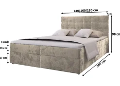 Masseno Lit Boxspring GLOS 140X200 CM KRONOS 06, Marron, Lit avec matelas et rangement