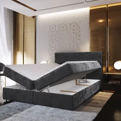 Masseno Lit Boxspring GLOS 140X200 CM KRONOS 06, Marron, Lit avec matelas et rangement