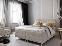 Masseno Lit Boxspring IBIZA 140X200 CM INARI 22, Beige, Lit avec matelas et rangement