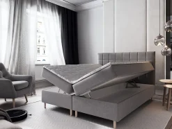 Masseno Lit Boxspring IBIZA 140X200 CM INARI 22, Beige, Lit avec matelas et rangement