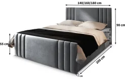 Masseno Lit Boxspring KANES 140X200 CM CASABLANCA 16, Noir, Lit avec matelas et rangement New