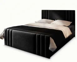 Masseno Lit Boxspring KANES 140X200 CM CASABLANCA 16, Noir, Lit avec matelas et rangement New