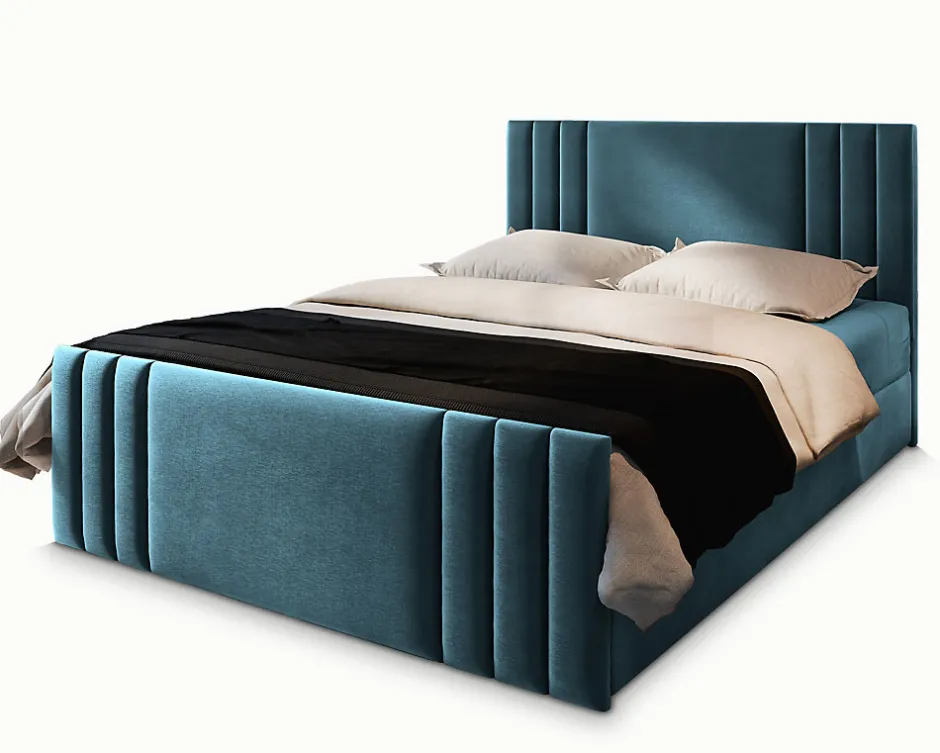 Masseno Lit Boxspring KANES 180X200 CM CASABLANCA 13, Bleu, Lit avec matelas et rangement