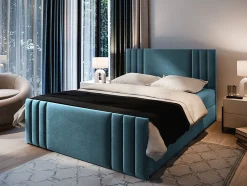 Masseno Lit Boxspring KANES 180X200 CM CASABLANCA 13, Bleu, Lit avec matelas et rangement