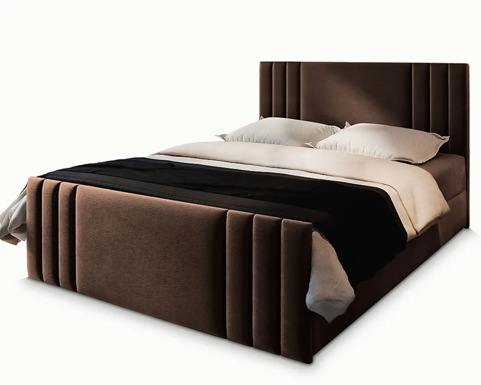 Masseno Lit Boxspring KANES 180X200 CM CASABLANCA 08, Marron, Lit avec matelas et rangement