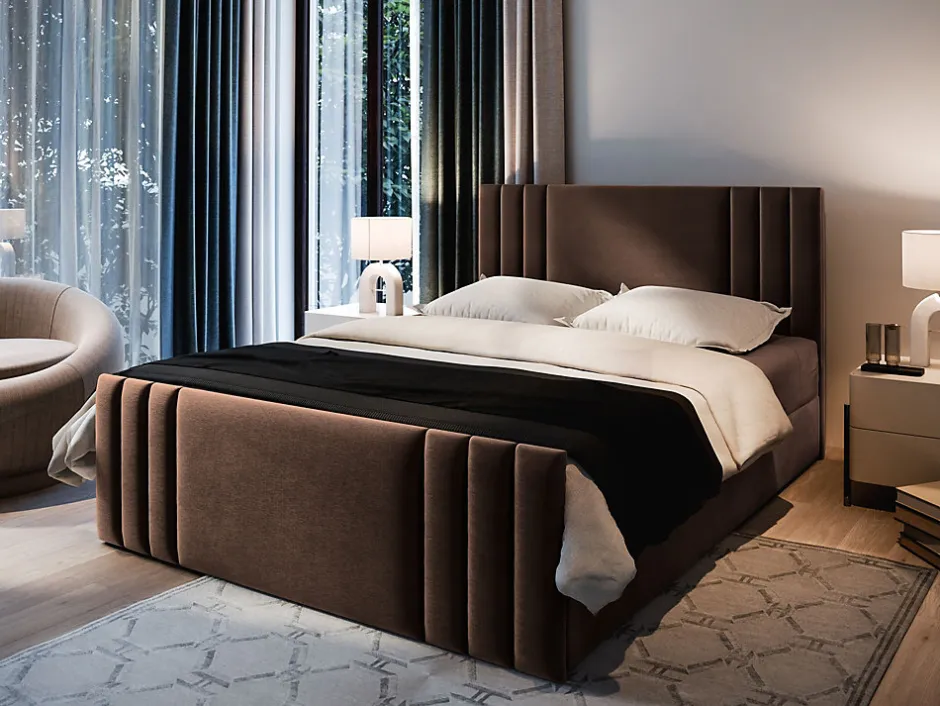 Masseno Lit Boxspring KANES 180X200 CM CASABLANCA 08, Marron, Lit avec matelas et rangement