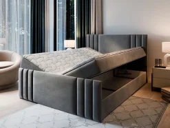 Masseno Lit Boxspring KANES 180X200 CM CASABLANCA 08, Marron, Lit avec matelas et rangement