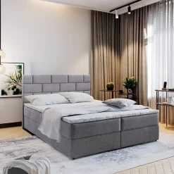 Masseno Lit Boxspring KERLO 160X200 CM COSMIC 160, Gris, Lit avec matelas et rangement