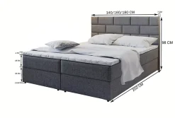 Masseno Lit Boxspring KERLO 160X200 CM COSMIC 160, Gris, Lit avec matelas et rangement