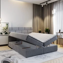 Masseno Lit Boxspring KERLO 160X200 CM COSMIC 160, Gris, Lit avec matelas et rangement