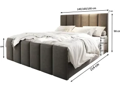 Masseno Lit Boxspring LAGO 140X200 CM SAWANA 05, Gris, Lit avec matelas et rangement