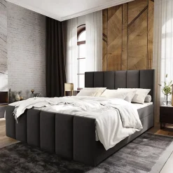 Masseno Lit Boxspring LAGO 140X200 CM SAWANA 05, Gris, Lit avec matelas et rangement