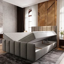Masseno Lit Boxspring LAGO 140X200 CM SAWANA 05, Gris, Lit avec matelas et rangement