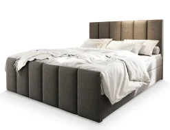 Masseno Lit Boxspring LAGO 180X200 CM SAWANA 21, Gris clair, Lit avec matelas et rangement