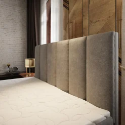 Masseno Lit Boxspring LAGO 180X200 CM SAWANA 21, Gris clair, Lit avec matelas et rangement