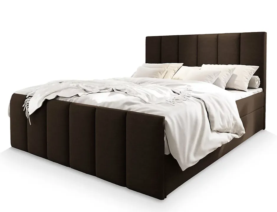 Masseno Lit Boxspring LAGO 140X200 CM SAWANA 16, Marron, Lit avec matelas et rangement Sale