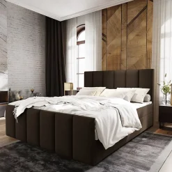 Masseno Lit Boxspring LAGO 140X200 CM SAWANA 16, Marron, Lit avec matelas et rangement Sale