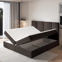 Masseno Lit Boxspring LARIO 180X200 CM KRONOS 06, Marron, Lit avec matelas et rangement