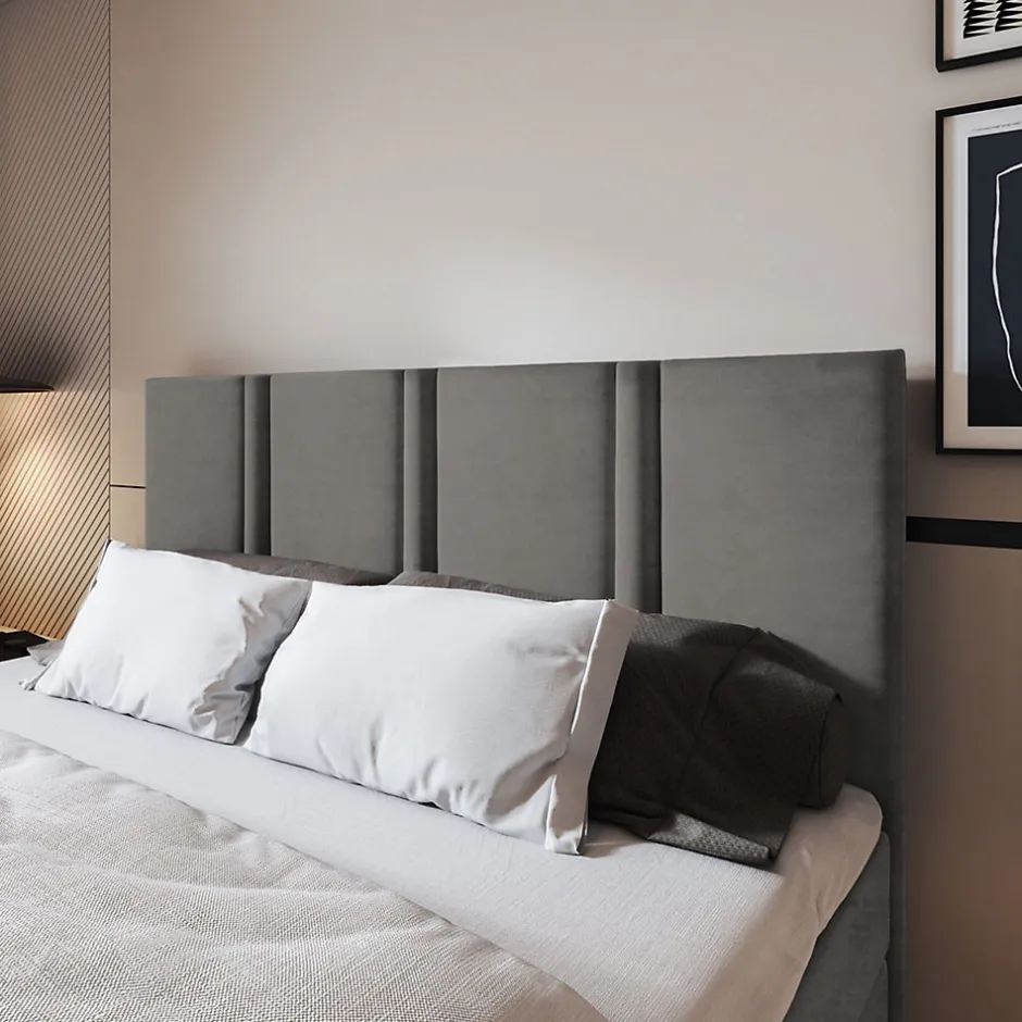 Masseno Lit Boxspring LARIO 160X200 CM KRONOS 15, Gris, Lit avec matelas et rangement New