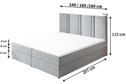 Masseno Lit Boxspring LARIO 160X200 CM KRONOS 15, Gris, Lit avec matelas et rangement New