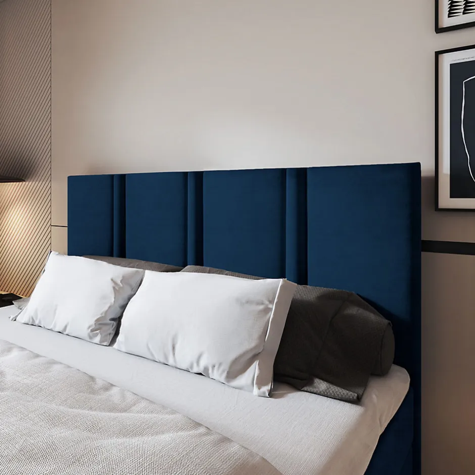 Masseno Lit Boxspring LARIO 160X200 CM KRONOS 09, Bleu, Lit avec matelas et rangement
