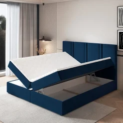 Masseno Lit Boxspring LARIO 160X200 CM KRONOS 09, Bleu, Lit avec matelas et rangement