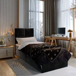Masseno Lit Boxspring LENA 90 90X200 CM KRONOS 07, Noir, Lit avec matelas et rangement Discount