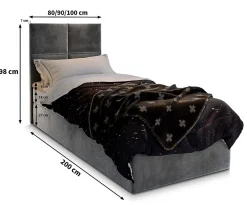 Masseno Lit Boxspring LENA 90 90X200 CM KRONOS 07, Noir, Lit avec matelas et rangement Discount