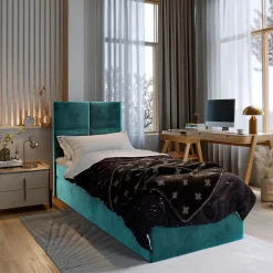 Masseno Lit Boxspring LENA 80 80X200 CM KRONOS 13, Bleu, Lit avec matelas et rangement