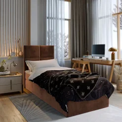 Masseno Lit Boxspring LENA 100 100X200 CM KRONOS 06, Marron, Lit avec matelas et rangement
