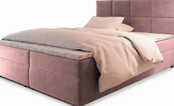 Masseno Lit Boxspring LENA 160X200 CM KRONOS 27, Rose, Lit avec matelas et rangement